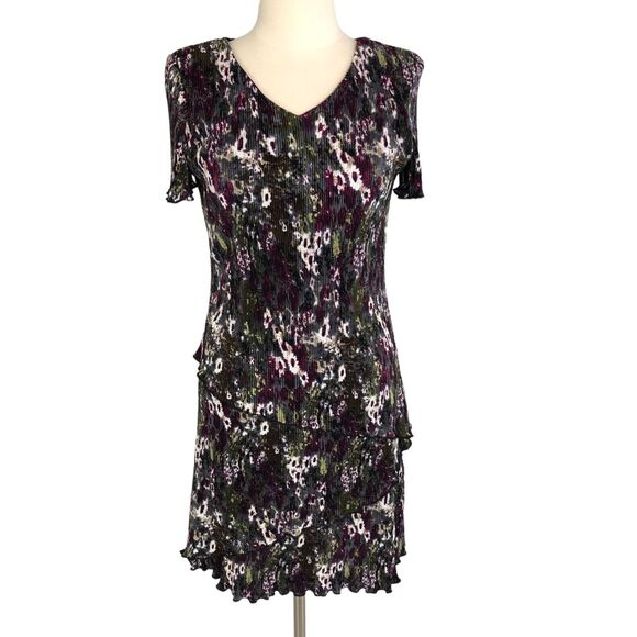 Forever Career Accordion Shift Dress V Neck Knee Length Lagenlook Size Medium - Picture 1 of 9